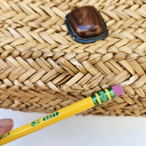 Boho Summer Woven Straw Bag Gem Stones Embellished Beach - Picture 14 of 17